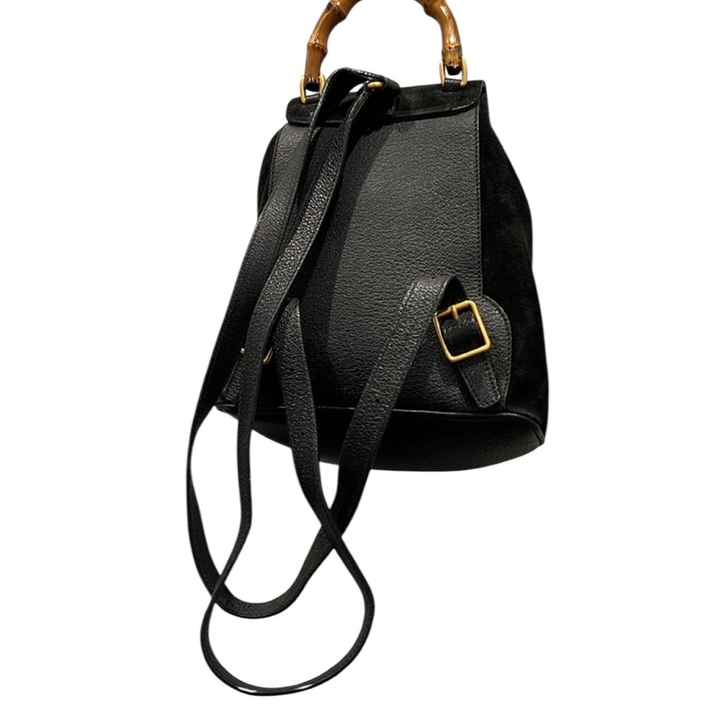 Gucci Mini Bamboo Backpack in Black Suede with COA EUC - Picture 7 of 17